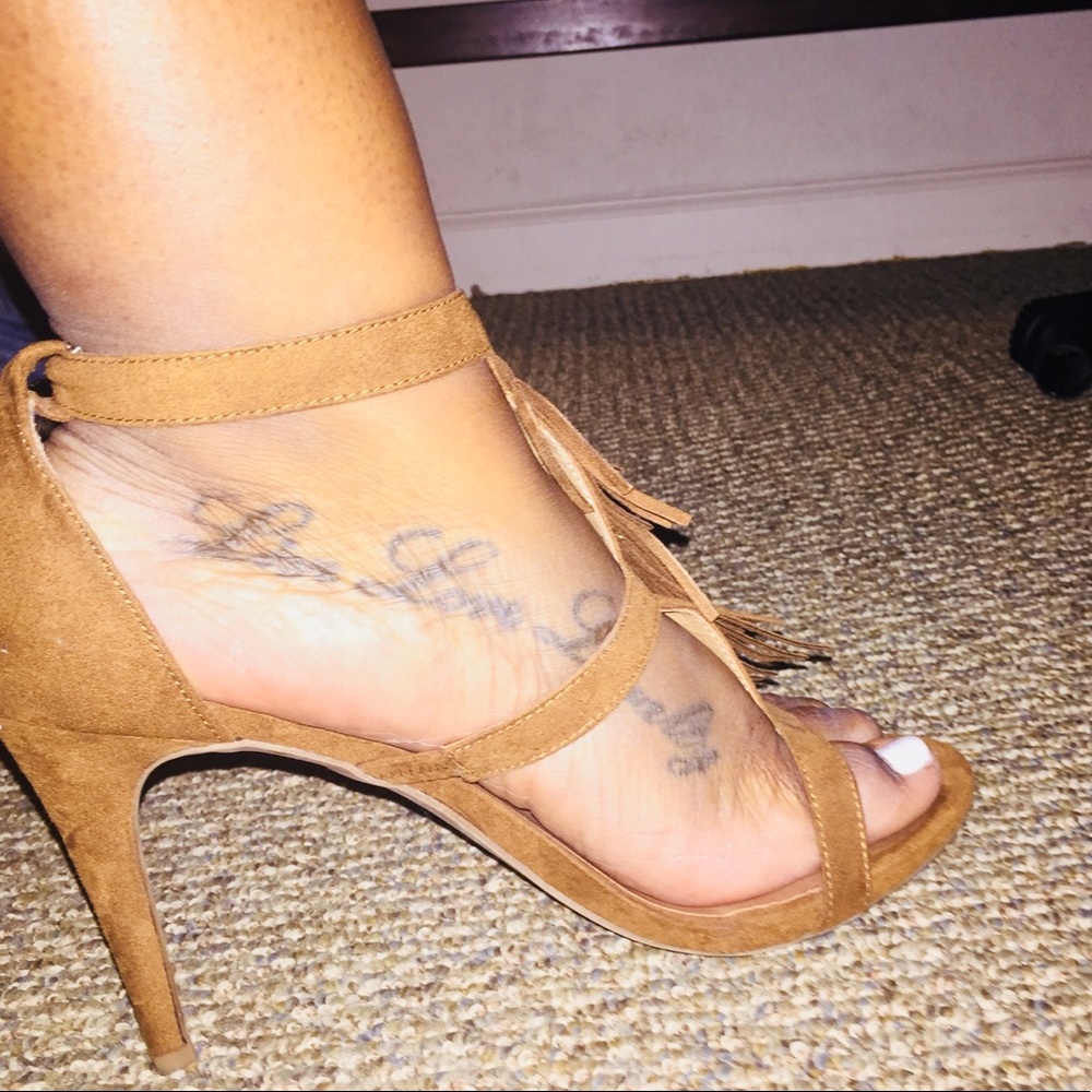 Brown ankle strap heels